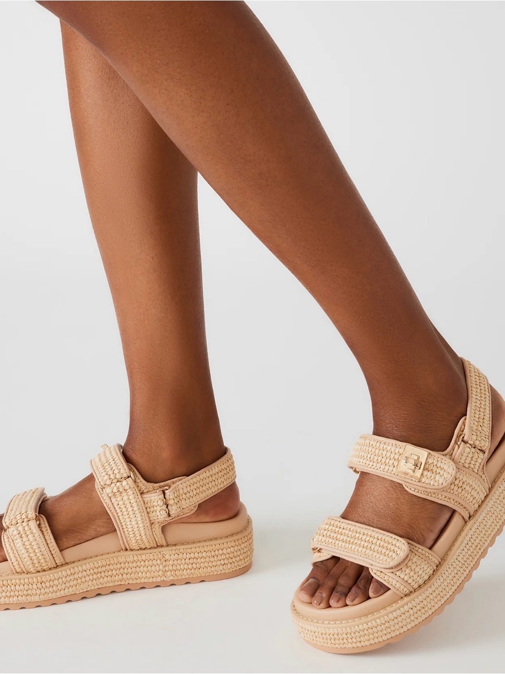 Steve Madden BIGMONA Natural Raffia Leather Women's Platform Sandals - size 8